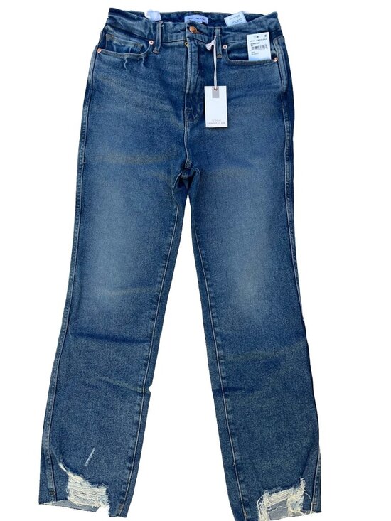 Good American Denim - Good American Good Curve High Waist Frayed Straight Leg Jeans Blue 313 Size 6 NW